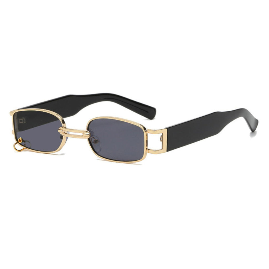 Schwarz-goldene Designer-Sonnenbrille mit Ring im Glas