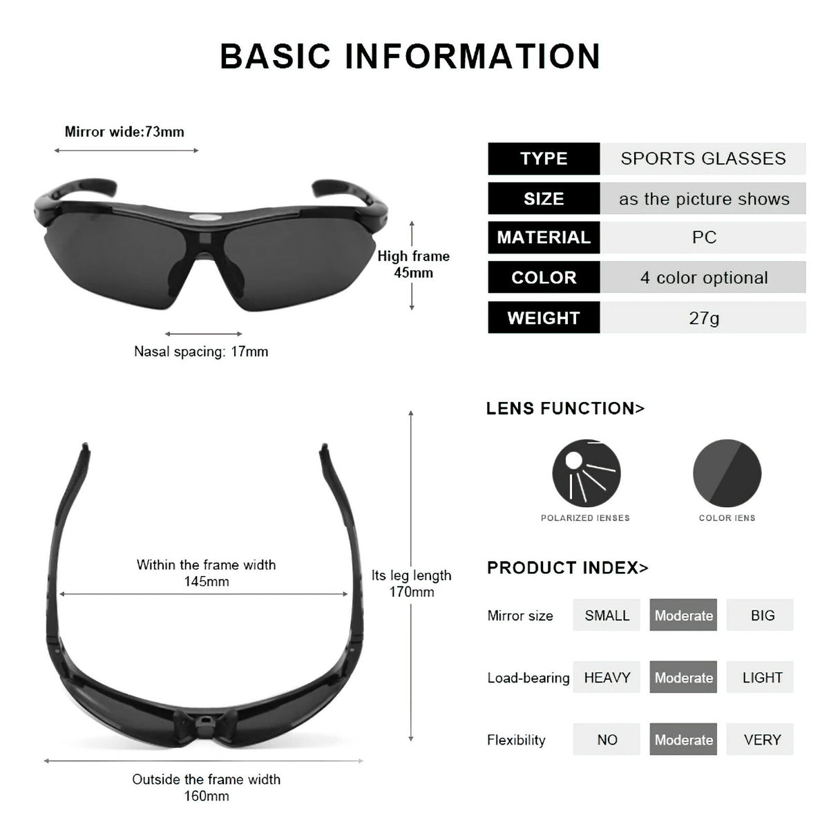 Schwarze polarisierte Sport-Sonnenbrille X4