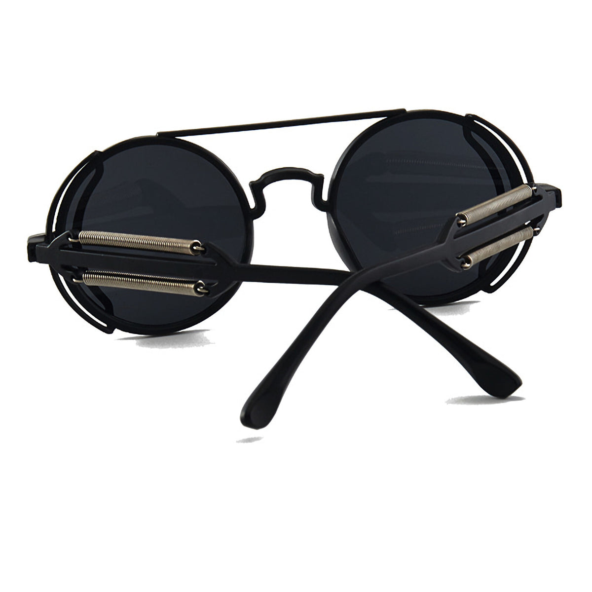 Runde schwarze Steampunk-Sonnenbrille mit 51-mm-Gläsern