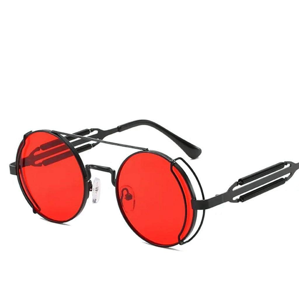 Runde schwarze Steampunk-Sonnenbrille aus Metall