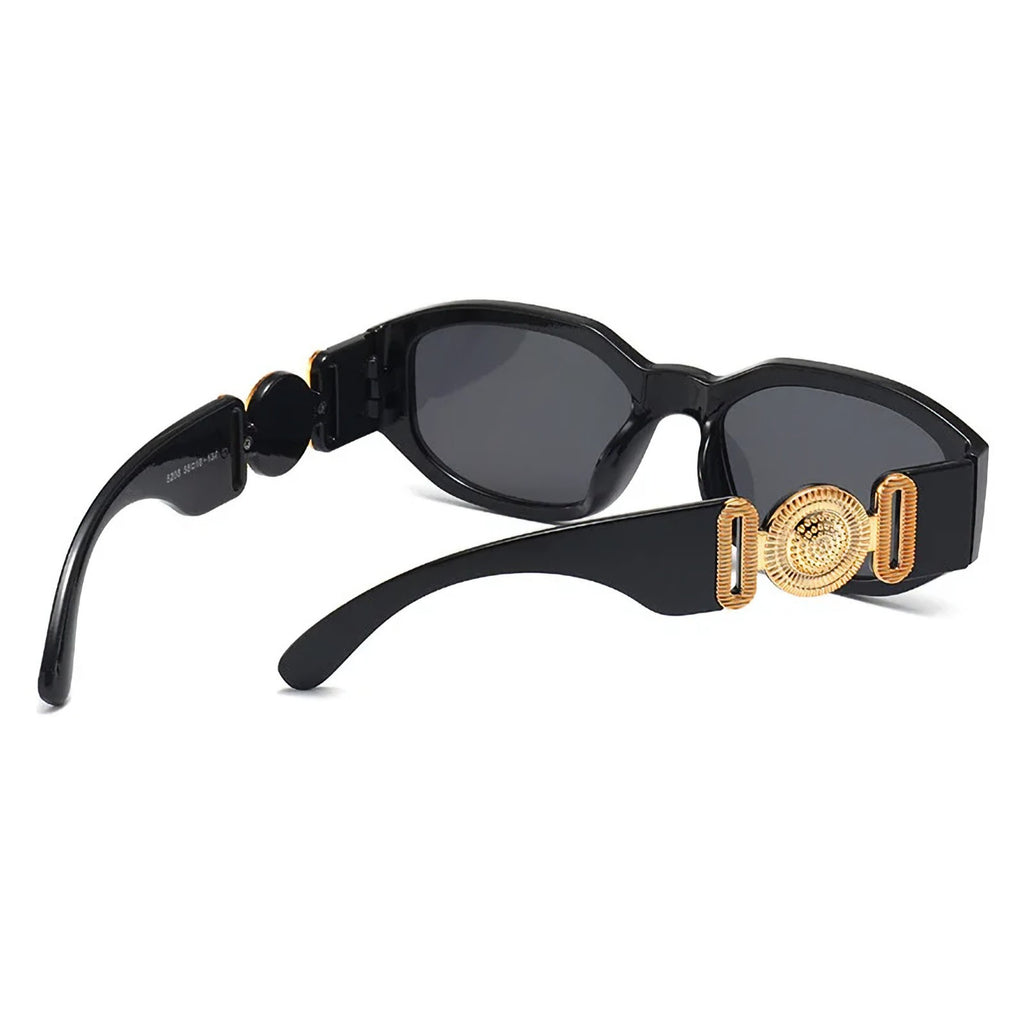Schwarze Vintage Sonnenbrille mit goldenen Applikationen