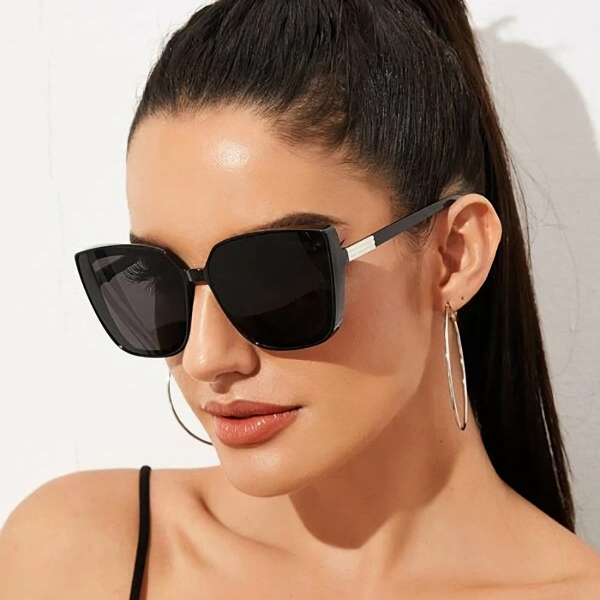 Schwarze Oversized Cat-Eye-Sonnenbrille