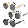 Runde schwarze Steampunk-Sonnenbrille aus Metall