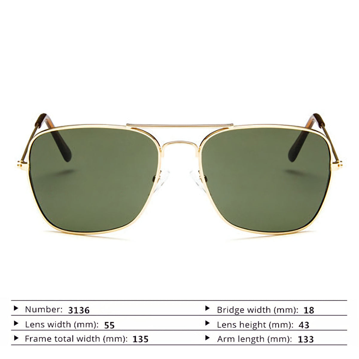 Gold-grüne Piloten-Sonnenbrille