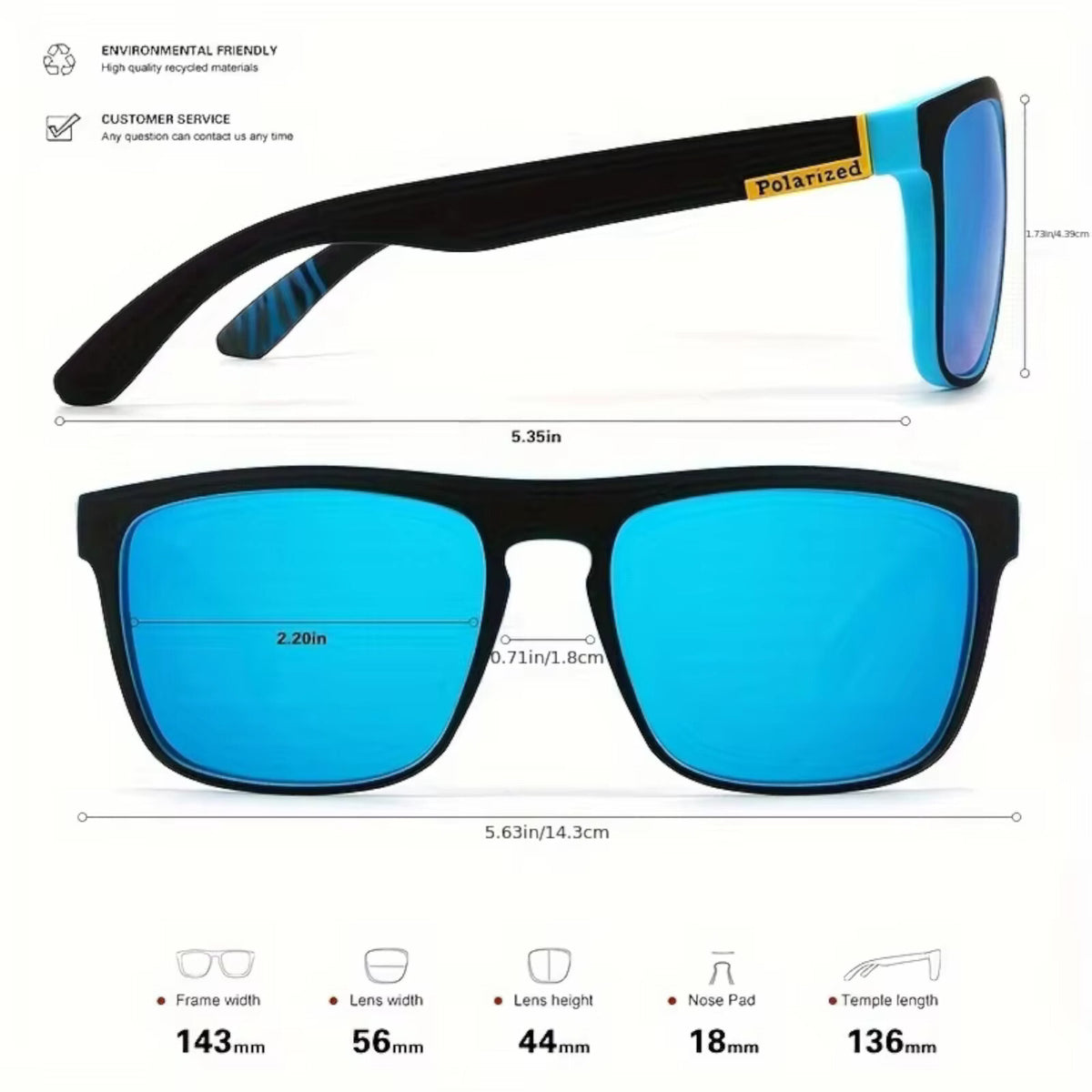 Schwarz-blaue polarisierte Sonnenbrille mit Spiegelgläsern