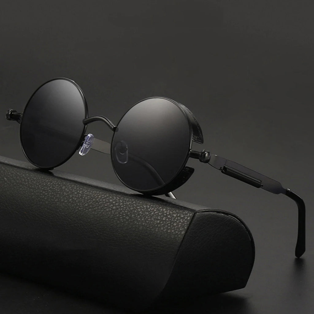 Runde schwarze Steampunk-Sonnenbrille