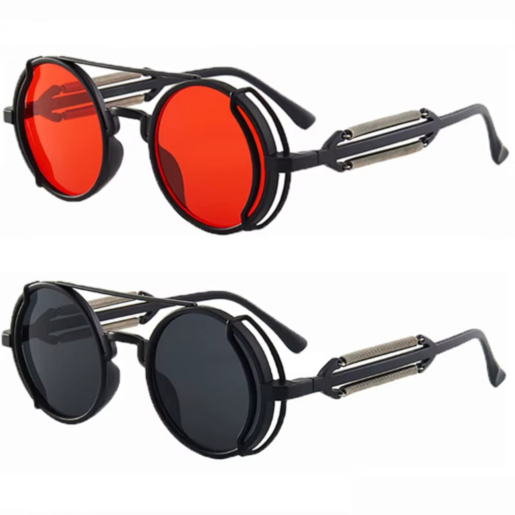 Runde schwarze Steampunk-Sonnenbrille mit UV400