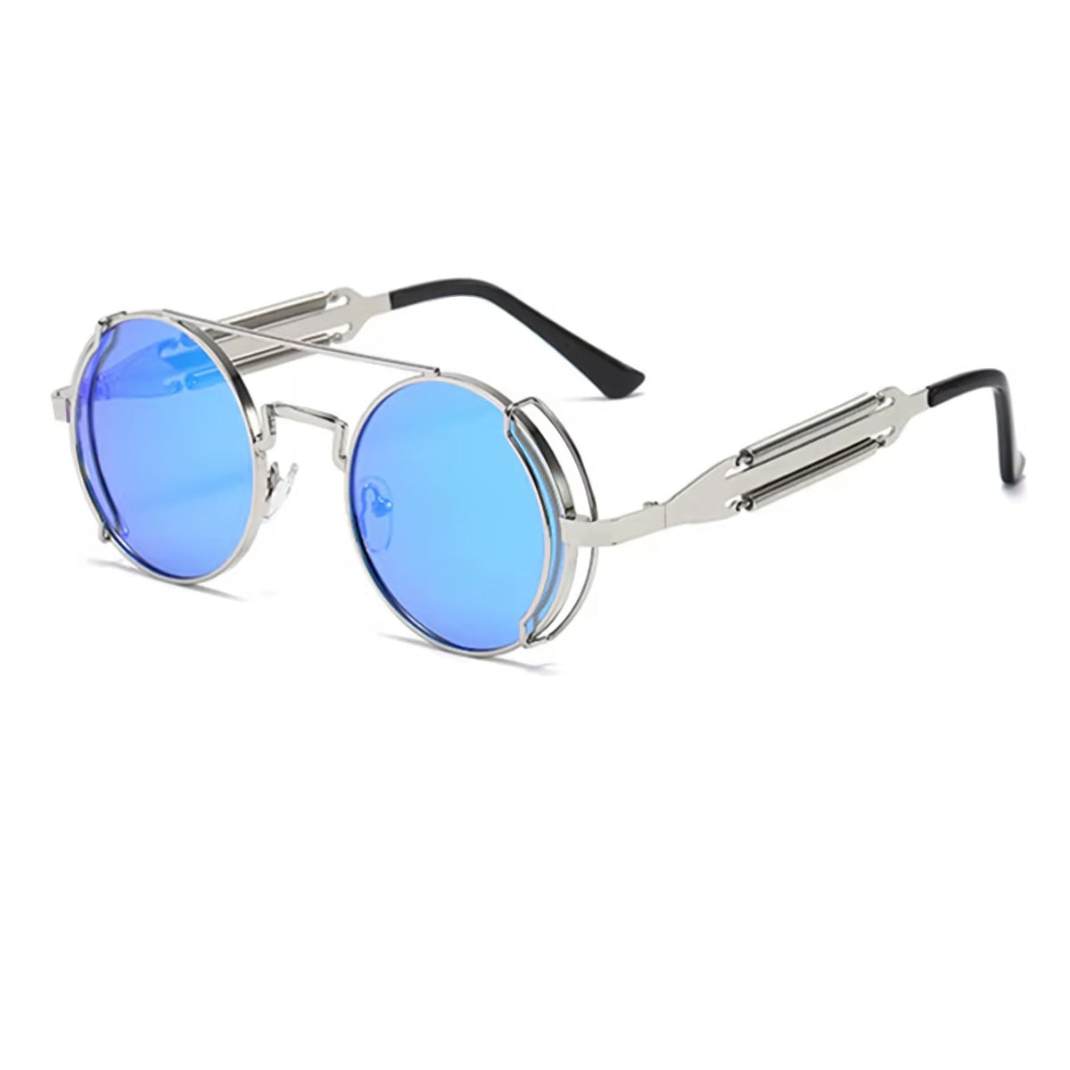 Runde schwarze Steampunk-Sonnenbrille aus Metall