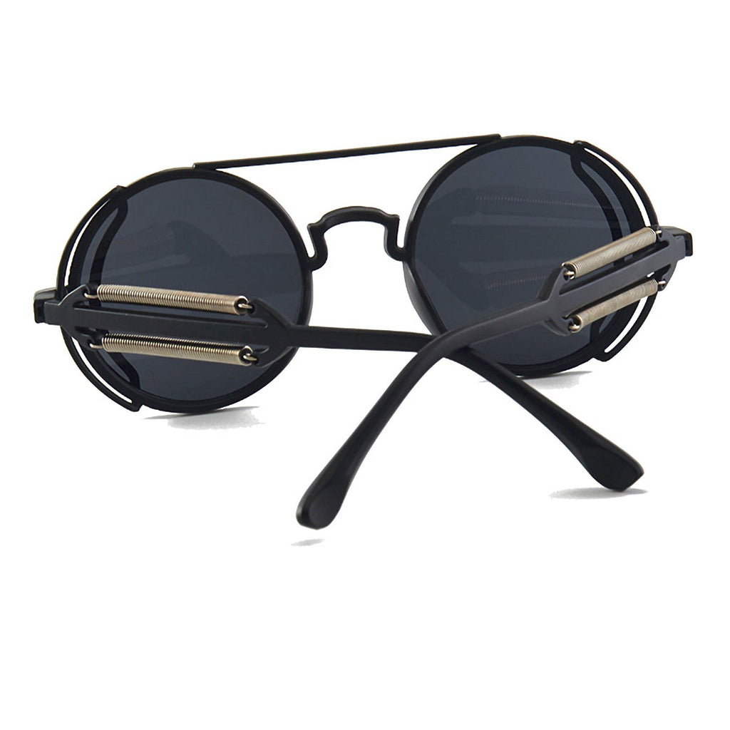 Runde schwarze Steampunk-Sonnenbrille mit UV400