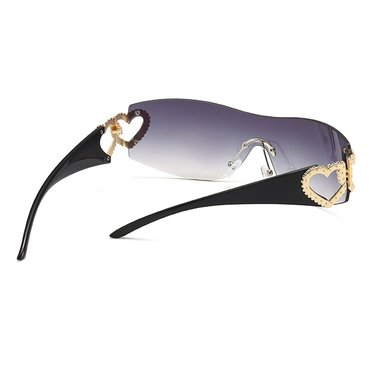 Schwarz-goldene Designer-Sonnenbrille mit Herzen