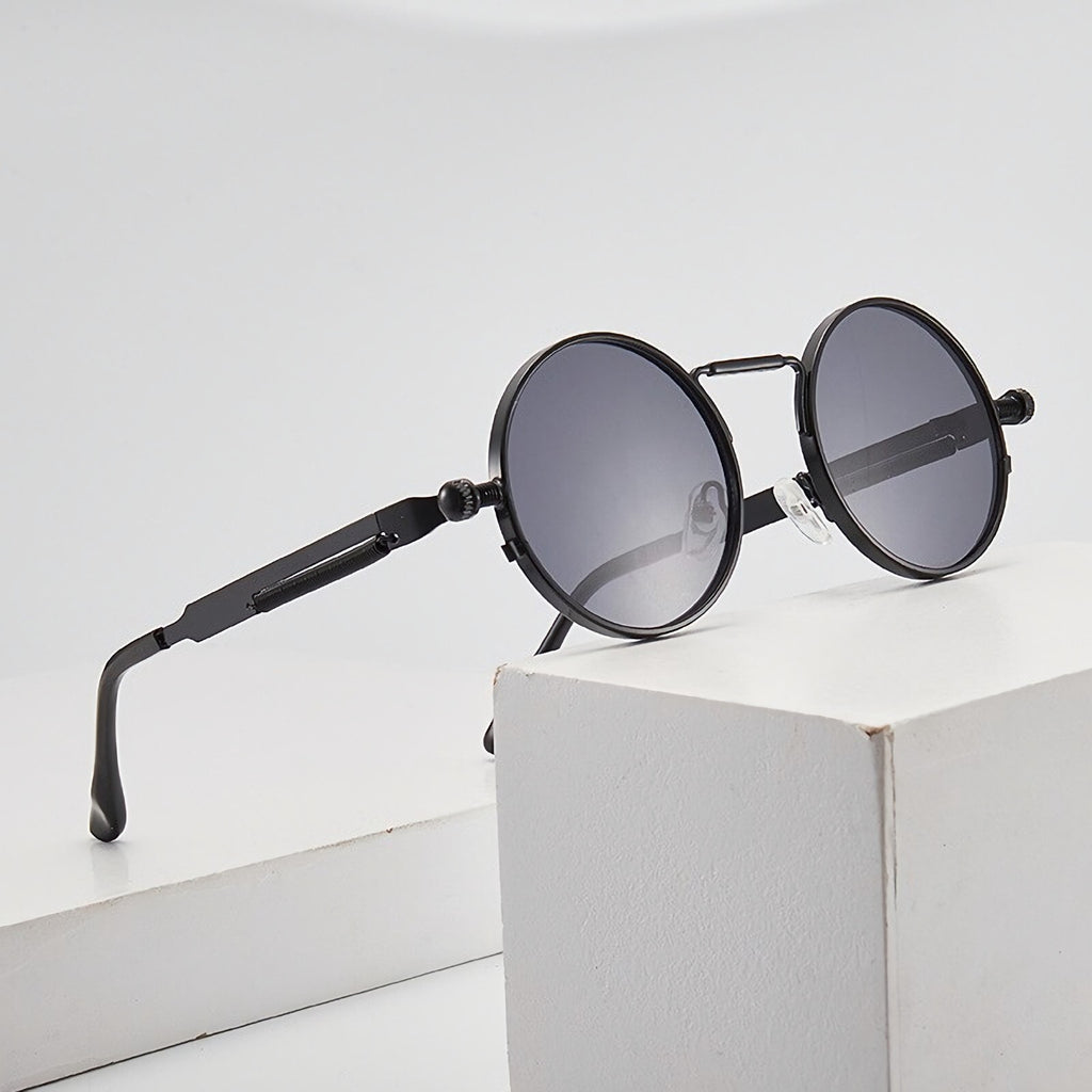 Runde schwarze Steampunk-Sonnenbrille im Lennon-Stil
