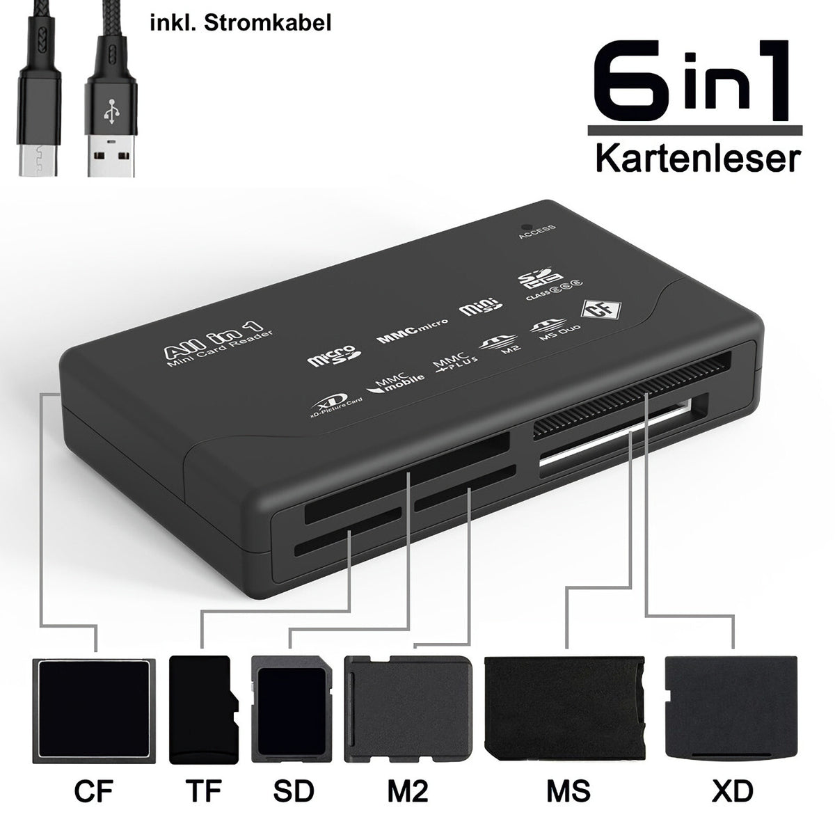 All-in-One USB-Kartenleser für CF SD xD MS SDHC