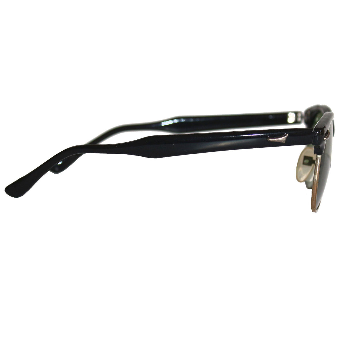 Schwarz-silberne Vintage Sonnenbrille mit grünen Gläsern