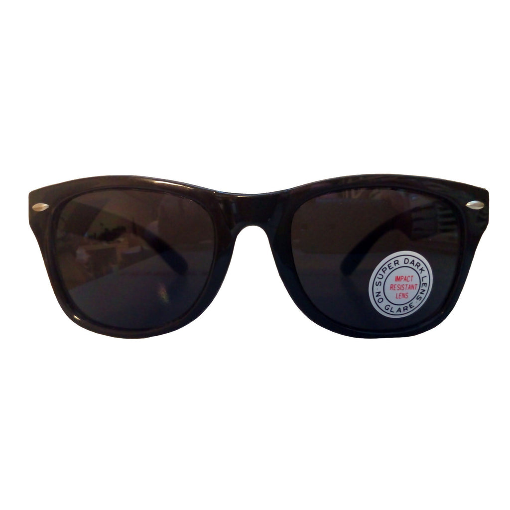Schwarze Wayfarer-Sonnenbrille mit extra dunklen Gläsern