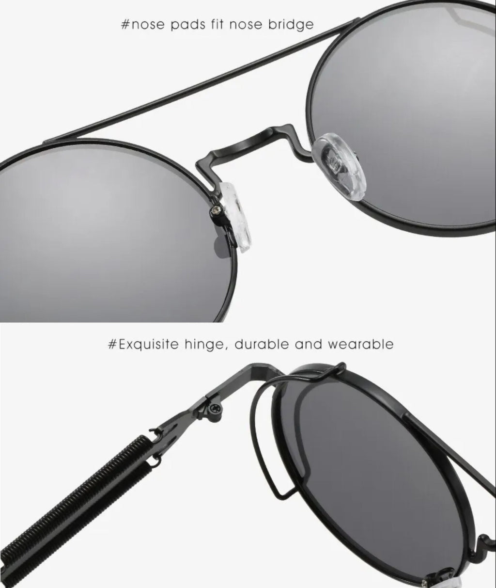 Runde schwarze Steampunk-Sonnenbrille aus Metall
