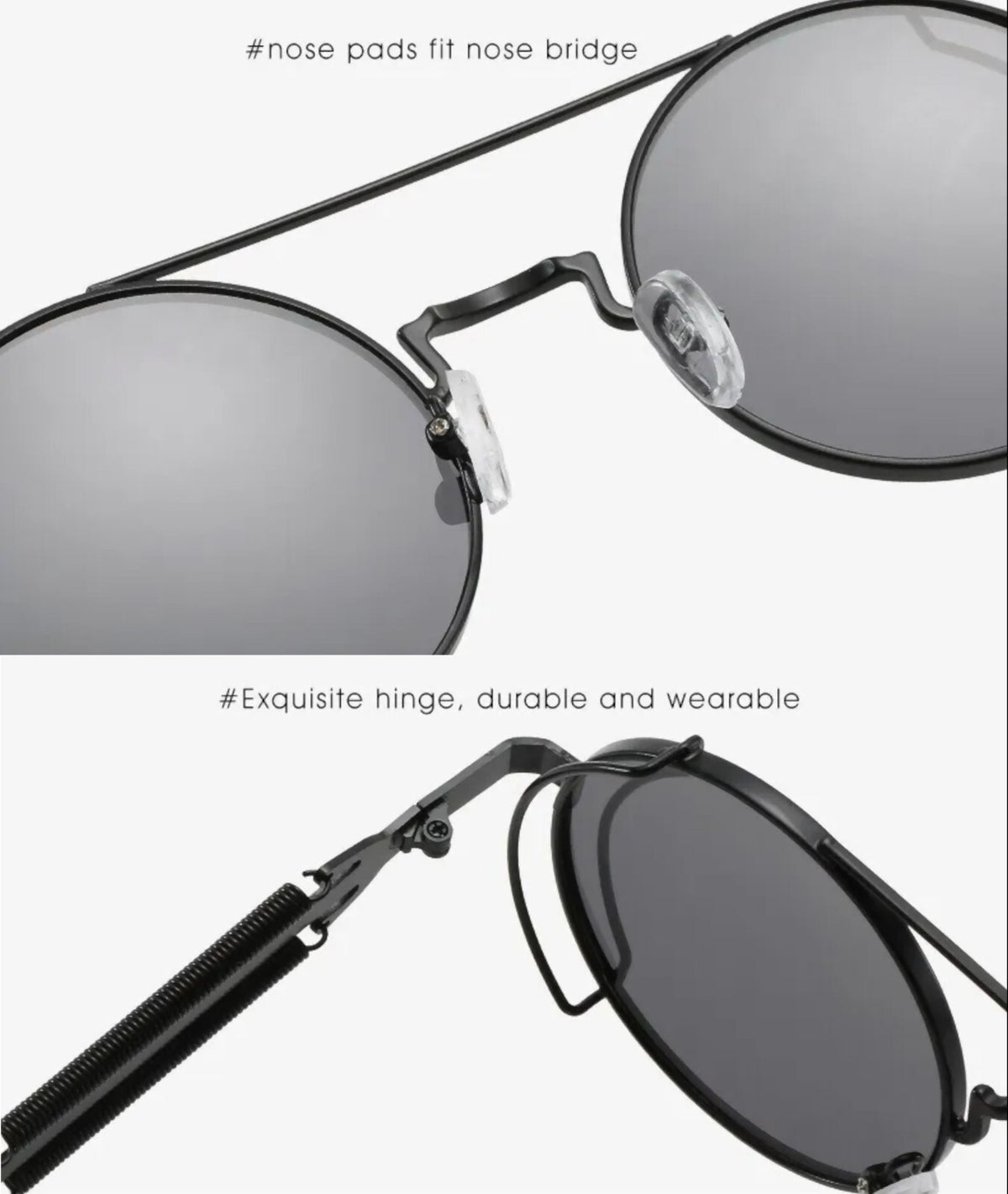 Runde schwarze Steampunk-Sonnenbrille aus Metall