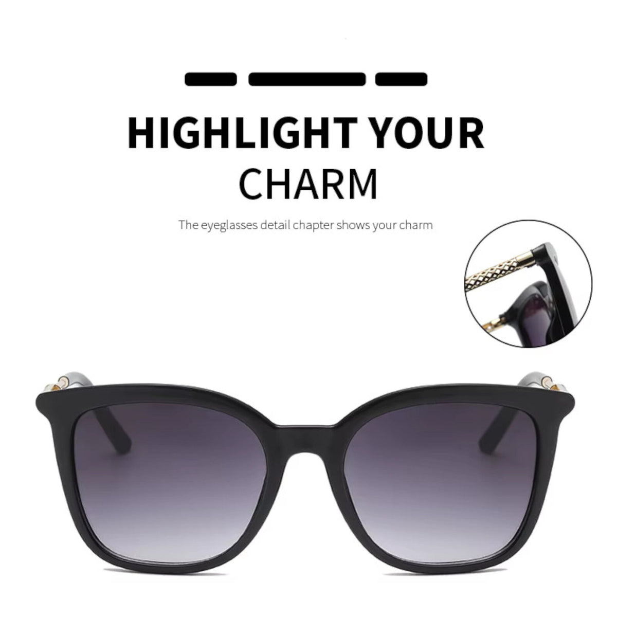 Oversized Cat-Eye-Sonnenbrille Schwarz-Gold