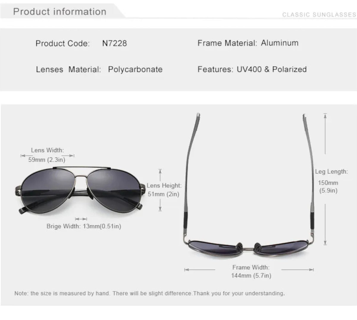 Kingseven N7228 polarisierte Piloten-Sonnenbrille