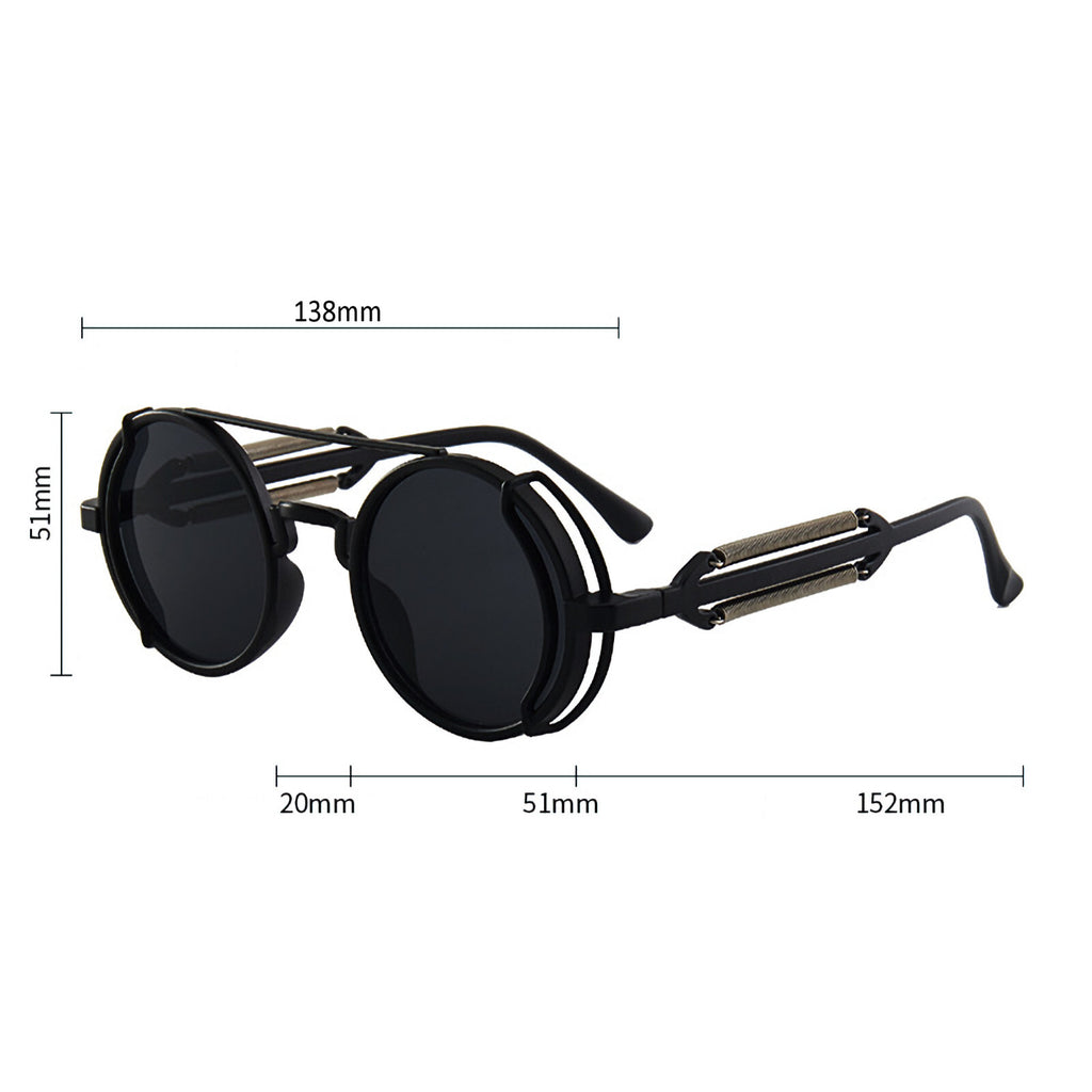 Runde schwarze Steampunk-Sonnenbrille mit 51-mm-Gläsern