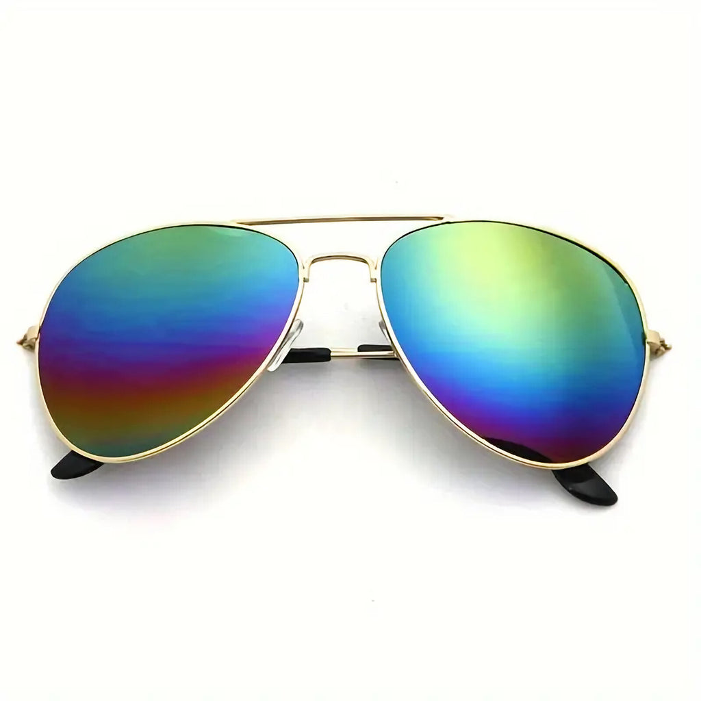 Goldene Piloten-Sonnenbrille mit Rainbow-Spiegelgläsern