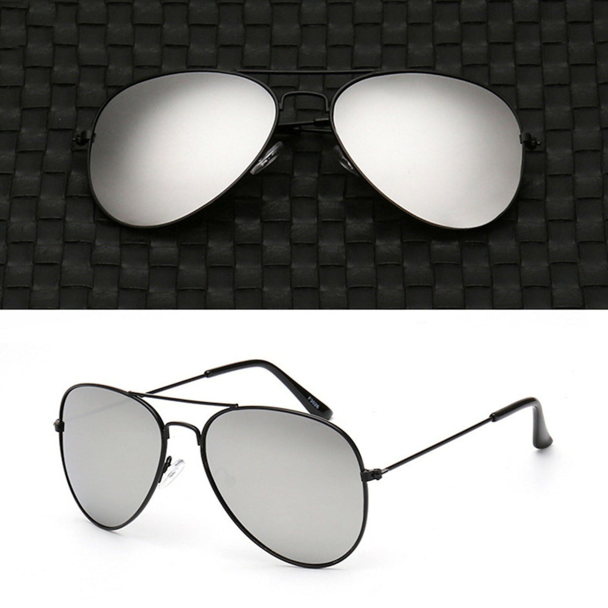 Schwarz-silberne verspiegelte Piloten-Sonnenbrille