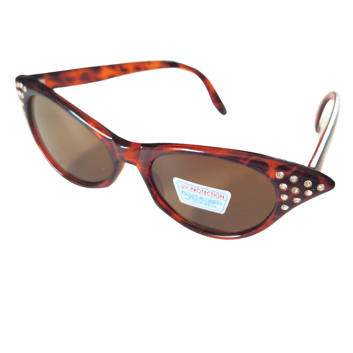 Braun getigerte Cat-Eye-Sonnenbrille mit Strass