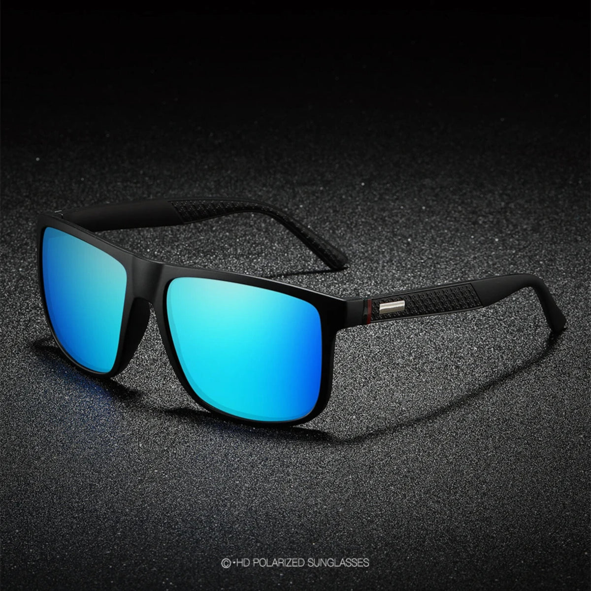 Matt-schwarze Sonnenbrille mit blauen Spiegelgläsern