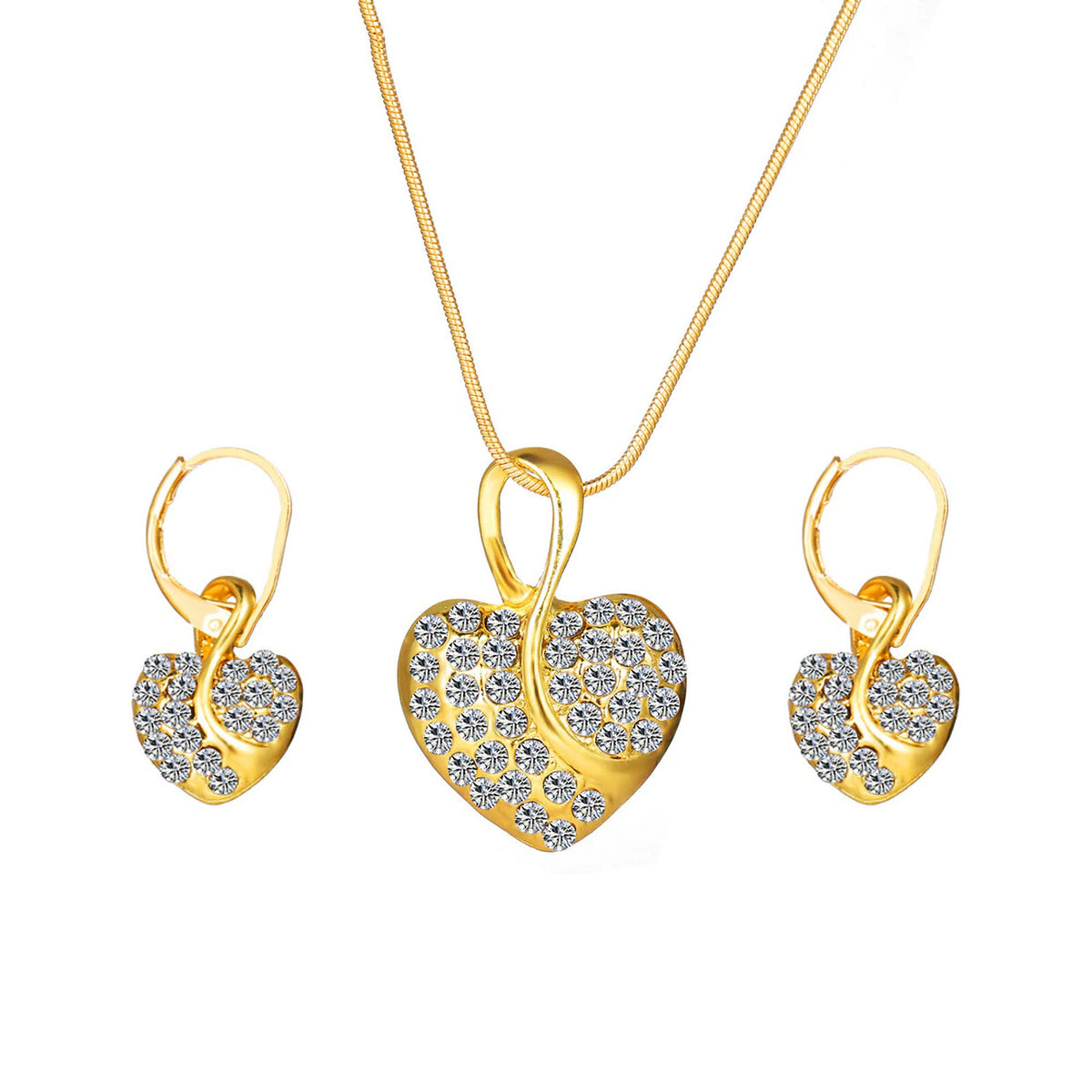 Goldfarbenes Herz-Schmuckset mit Kette und Ohrringen