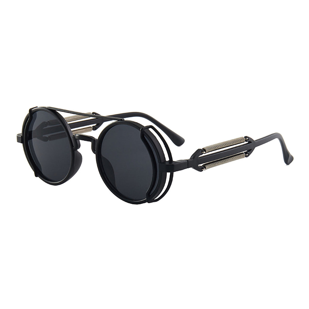 Runde schwarze Steampunk-Sonnenbrille mit 51-mm-Gläsern
