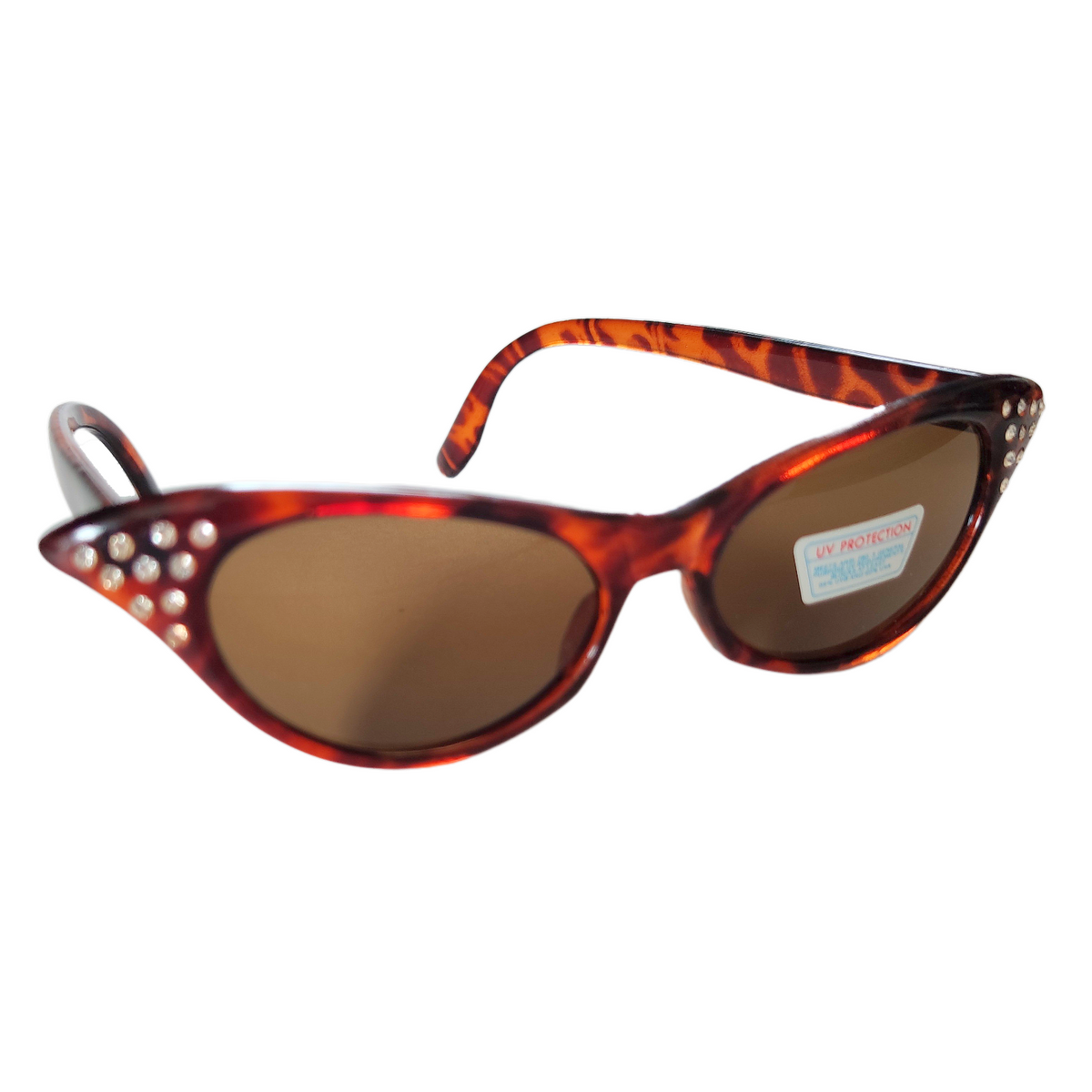 Braun getigerte Cat-Eye-Sonnenbrille mit Strass