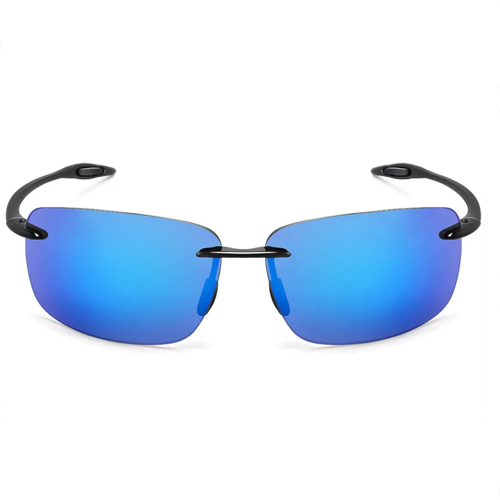 Rahmenlose Matrix-Sportbrille mit blau verspiegelten Gläsern
