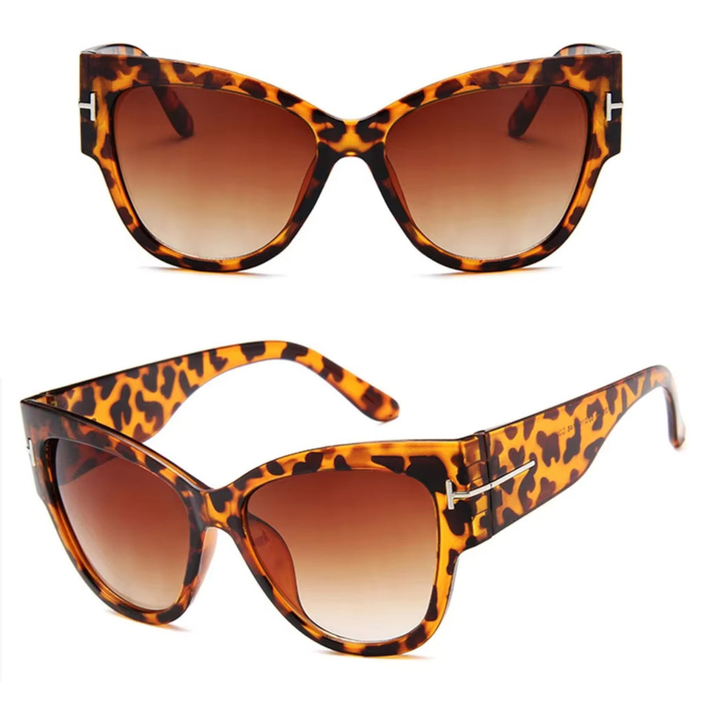 Braune Oversized Cat-Eye-Sonnenbrille im Leopardenmuster