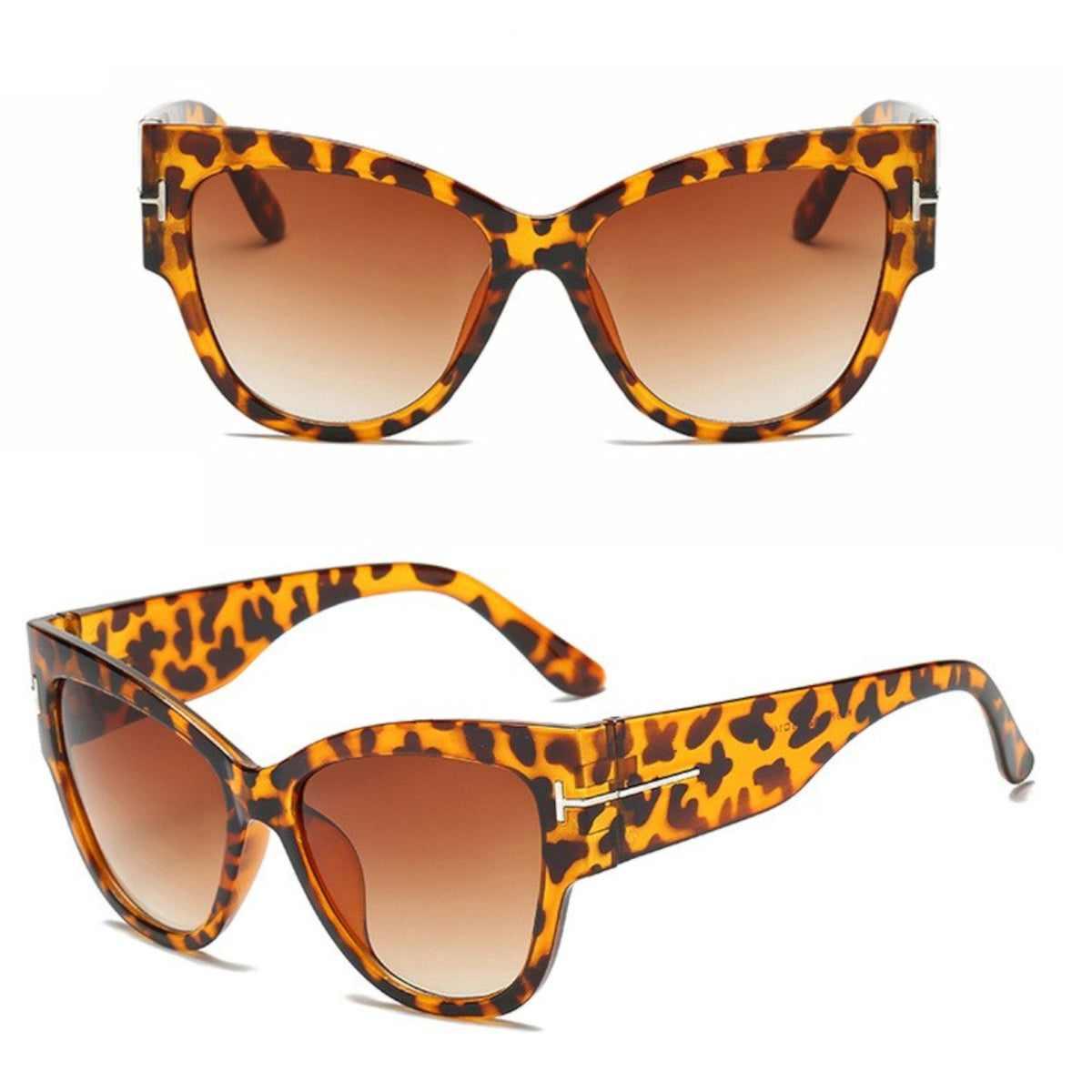 Braune Oversized Cat-Eye-Sonnenbrille im Leopardenmuster