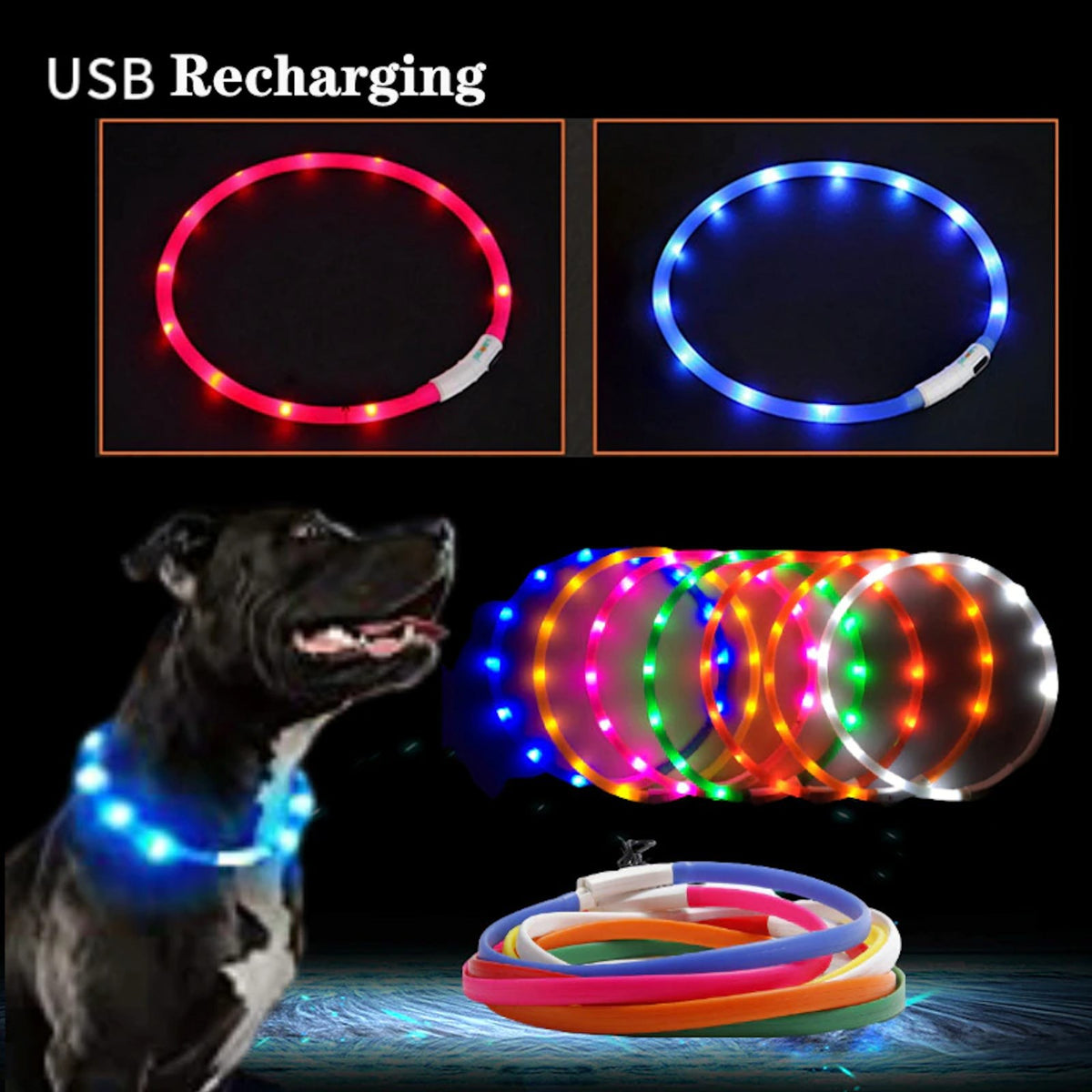 Kürzbares LED-Hundehalsband mit mehreren LEDs