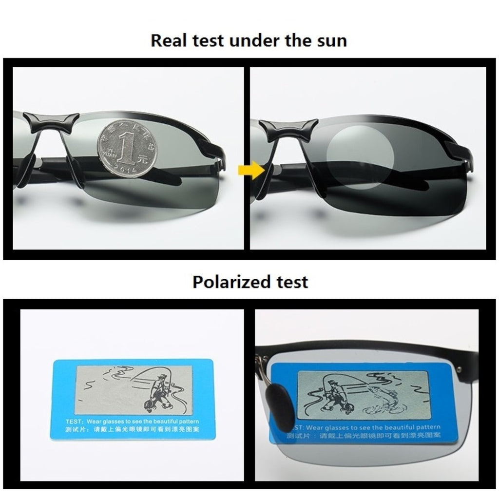Silberne selbsttönende Matrix-Sonnenbrille mit Halbrand