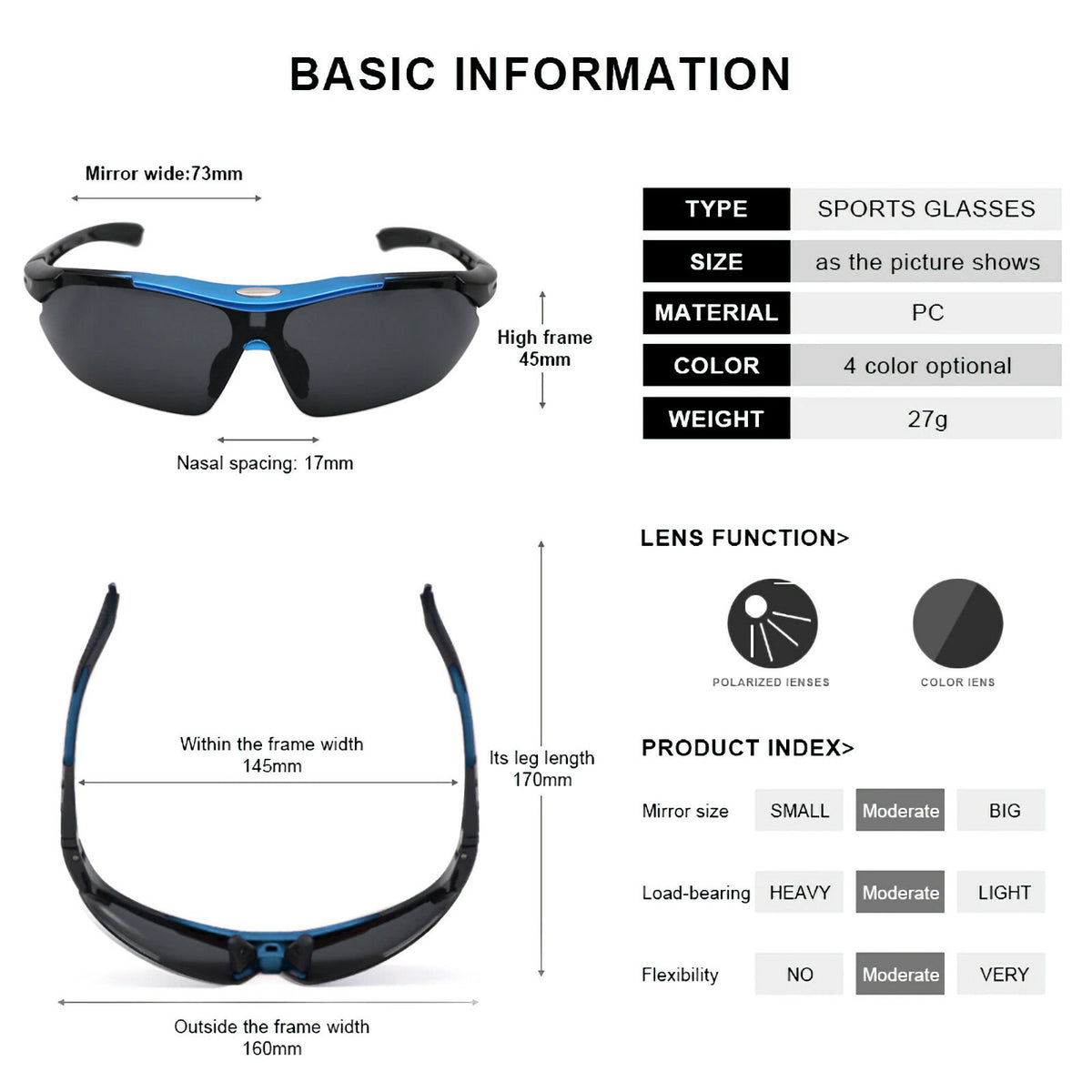 Schwarz-blaue polarisierte Sport-Sonnenbrille X4