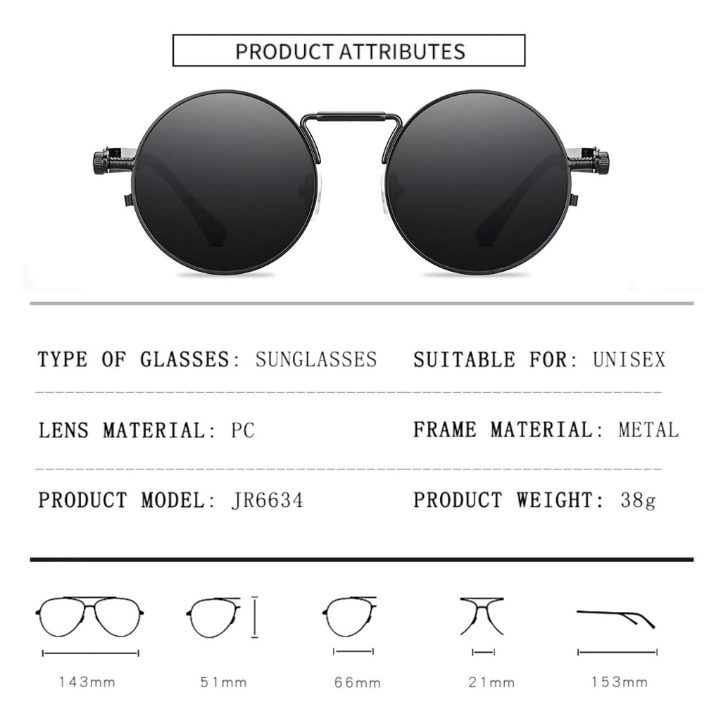 Runde schwarze Steampunk-Sonnenbrille im Lennon-Stil