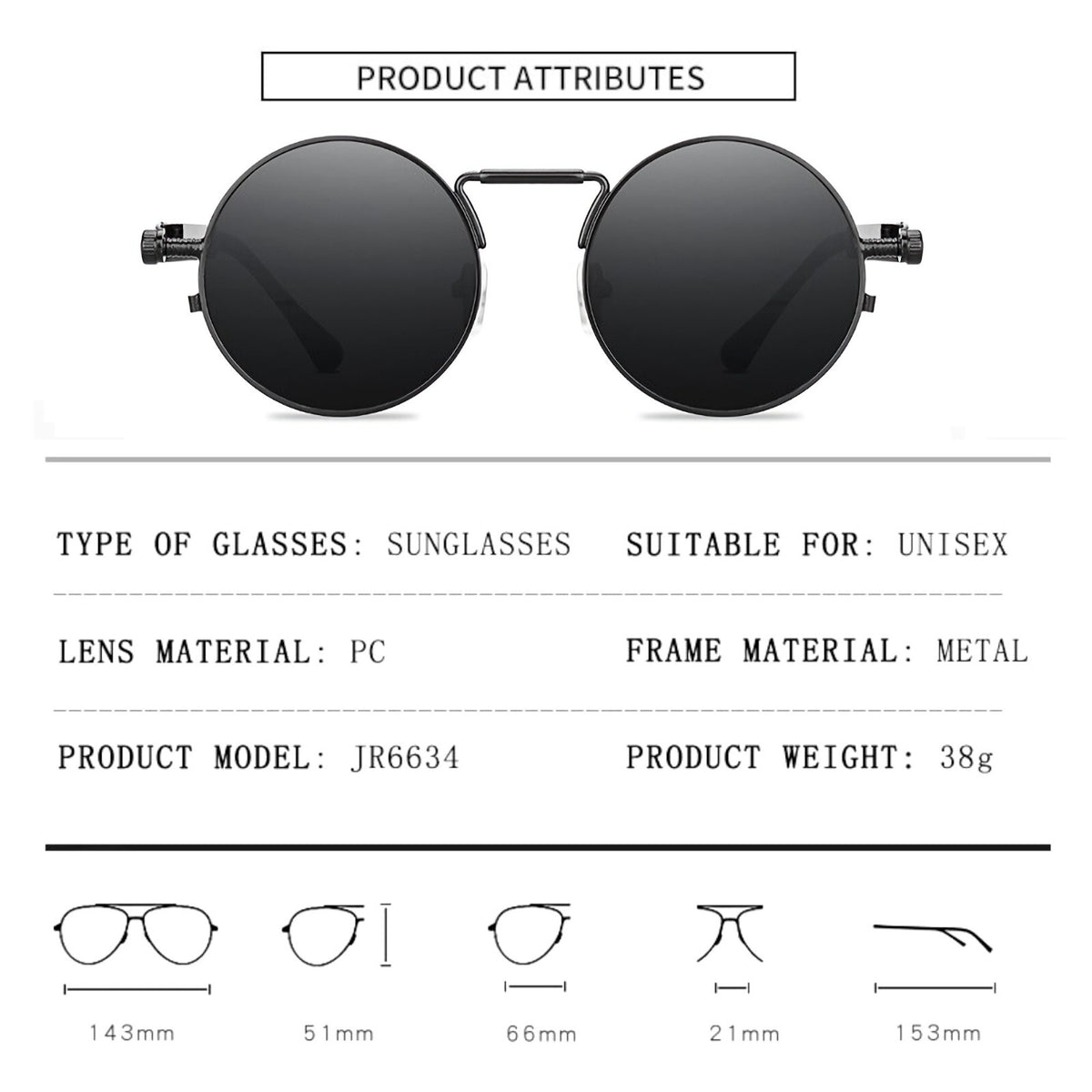 Runde schwarze Steampunk-Sonnenbrille im Lennon-Stil