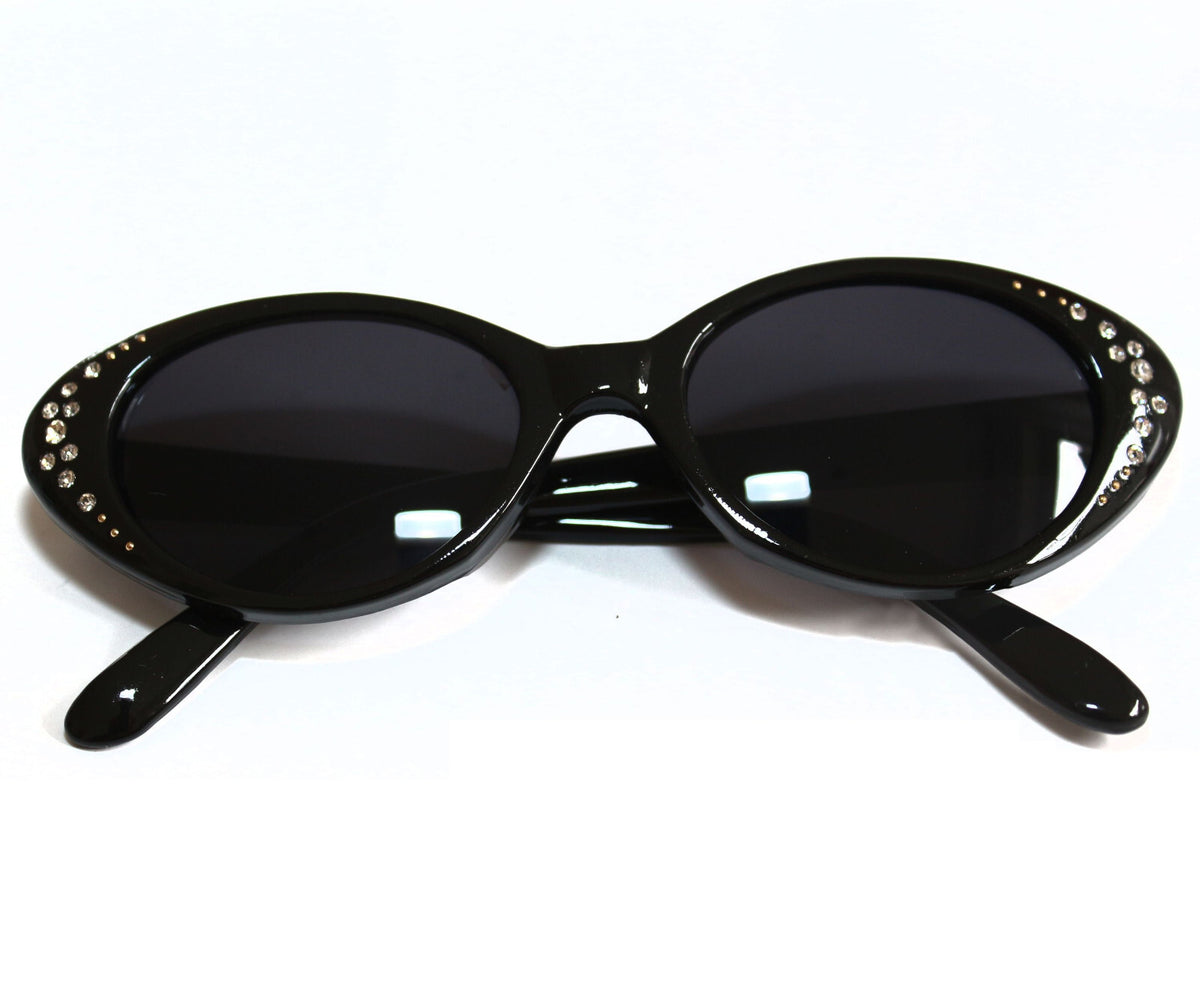 Schwarze Cat-Eye-Sonnenbrille mit Strass