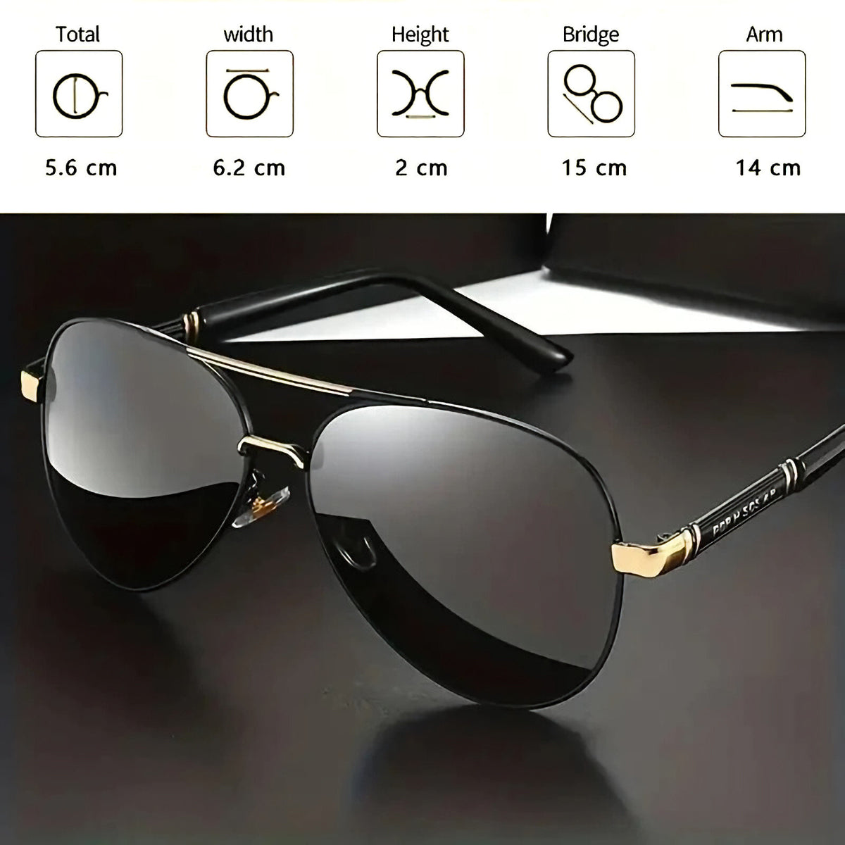 Schwarz-goldene Piloten-Sonnenbrille