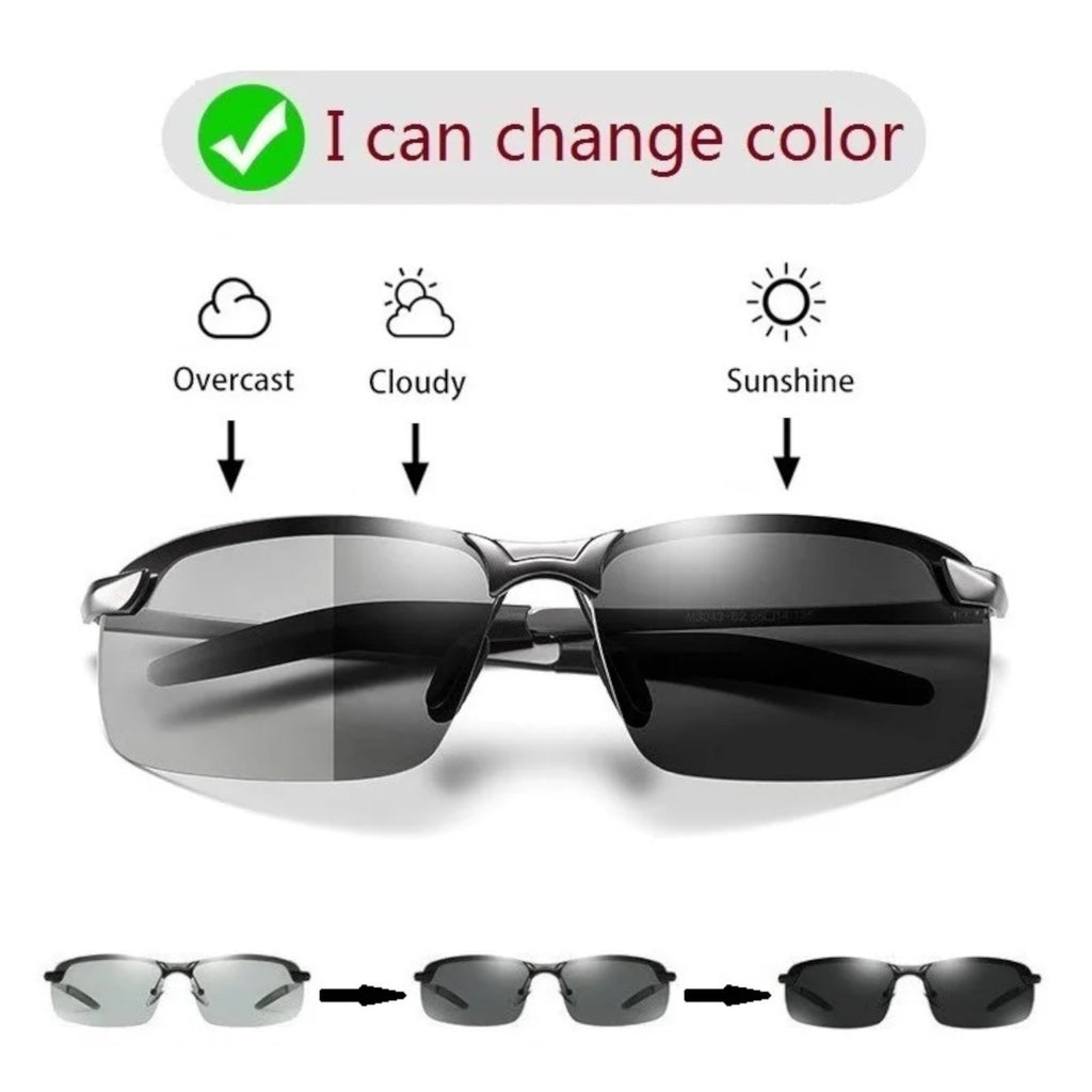 Silberne selbsttönende Matrix-Sonnenbrille mit Halbrand