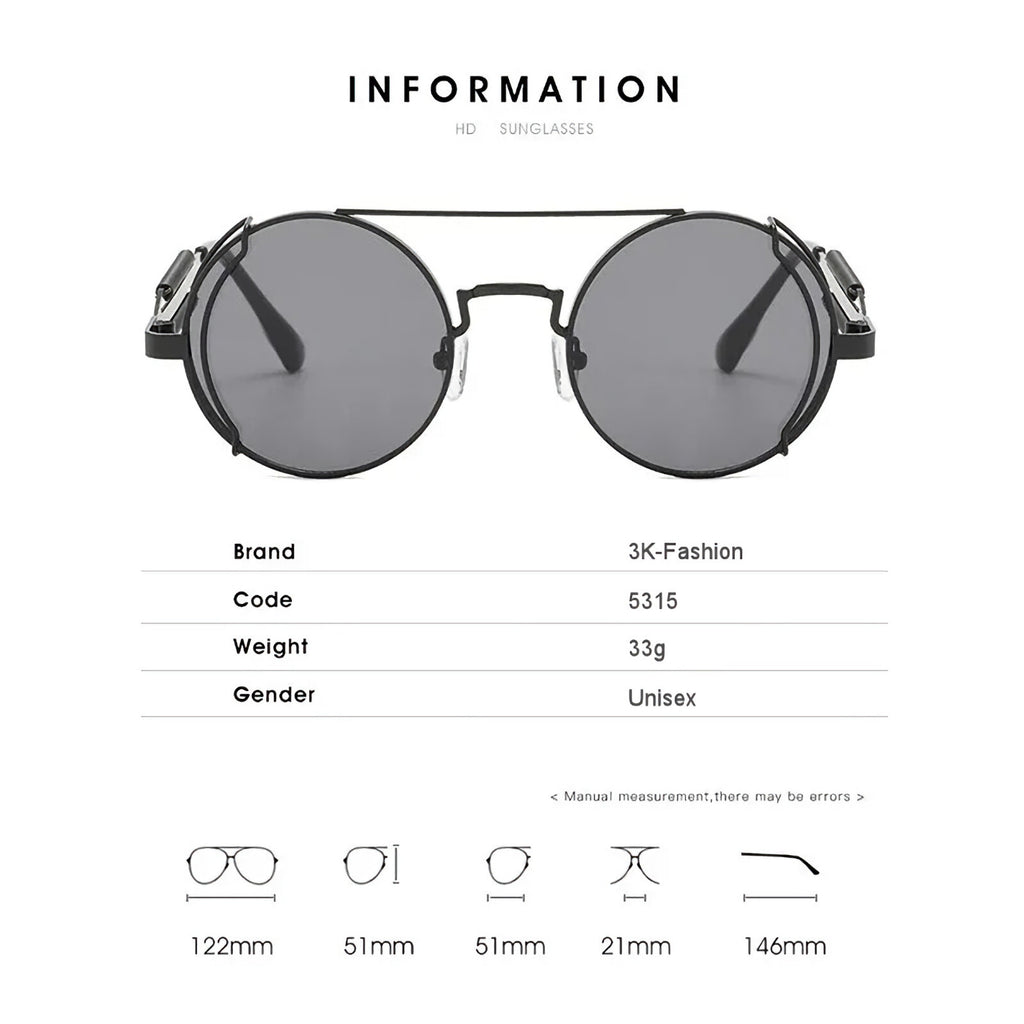 Runde schwarze Steampunk-Sonnenbrille aus Metall