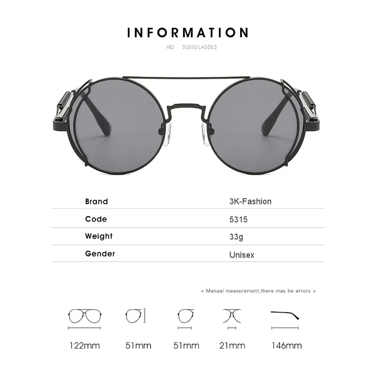 Runde schwarze Steampunk-Sonnenbrille aus Metall