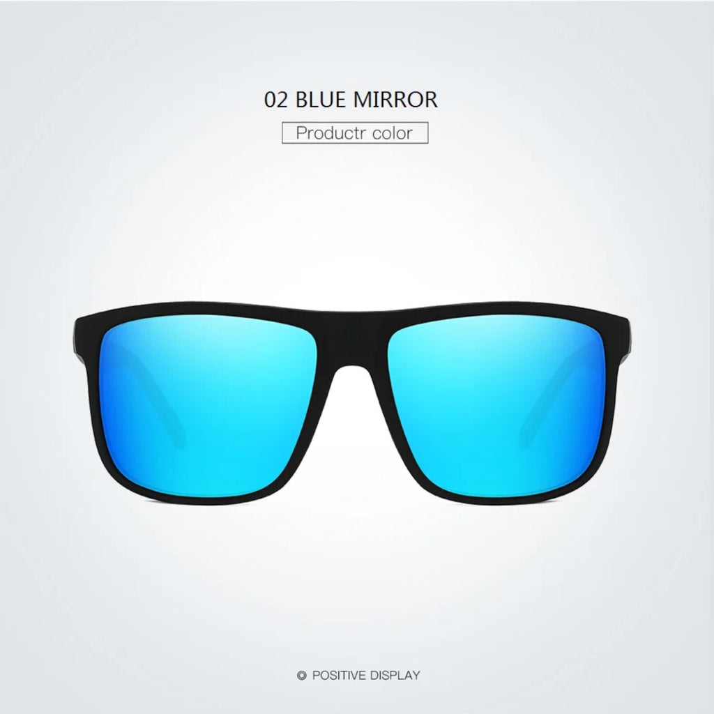 Matt-schwarze Sonnenbrille mit blauen Spiegelgläsern