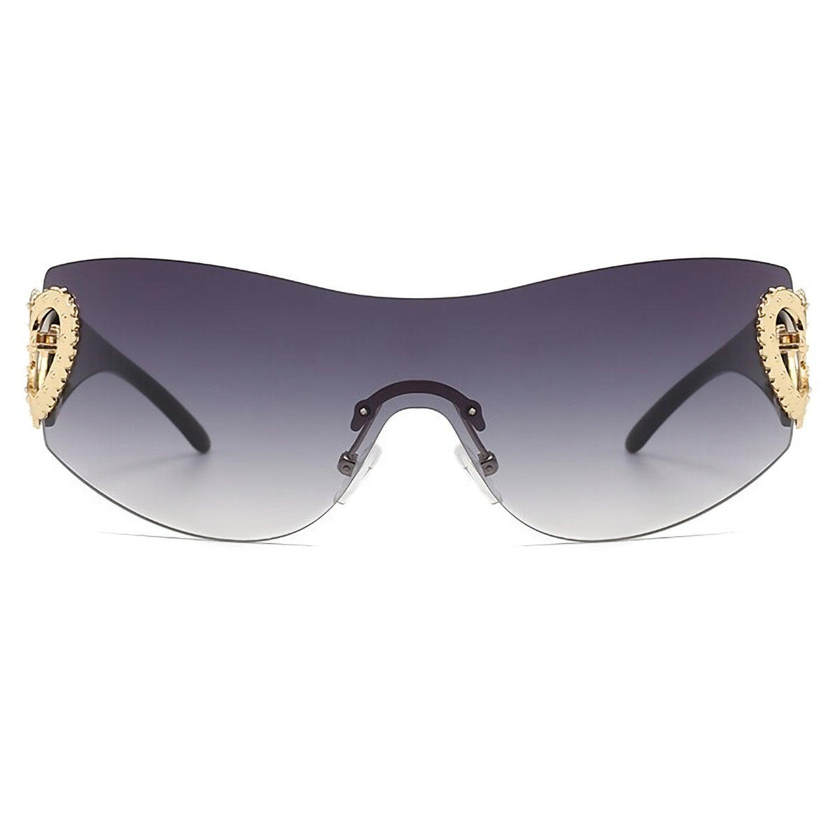 Schwarz-goldene Designer-Sonnenbrille mit Herzen