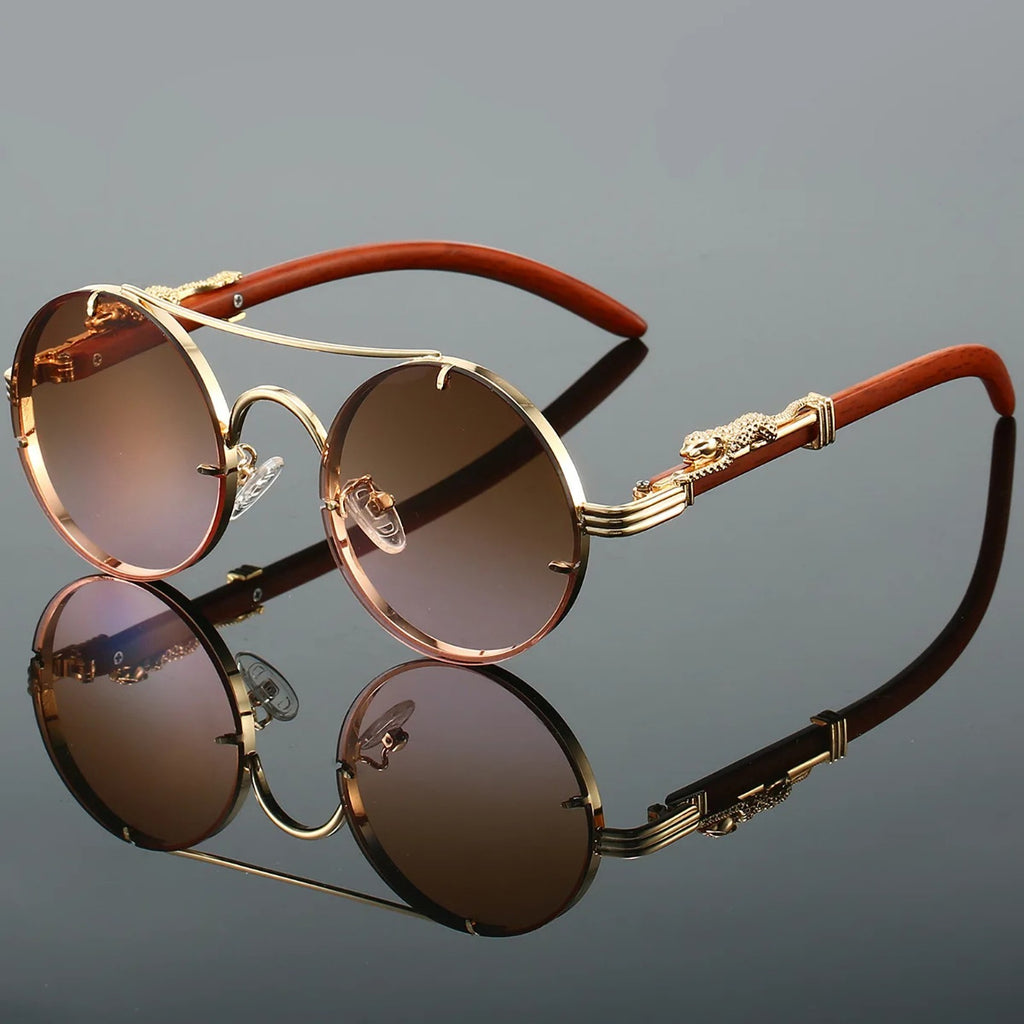 Goldene Vintage Designer-Sonnenbrille im Leoparden-Look