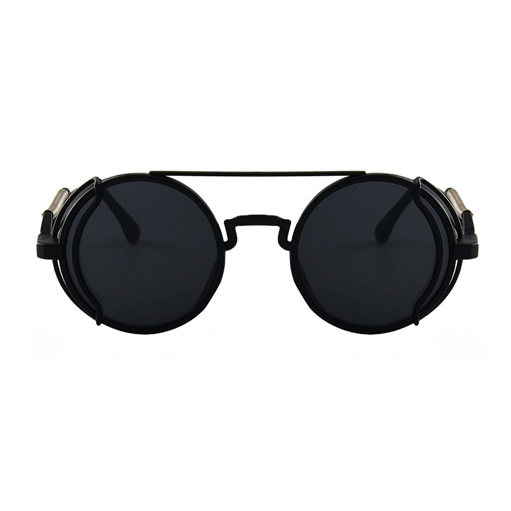 Runde schwarze Steampunk-Sonnenbrille mit 51-mm-Gläsern