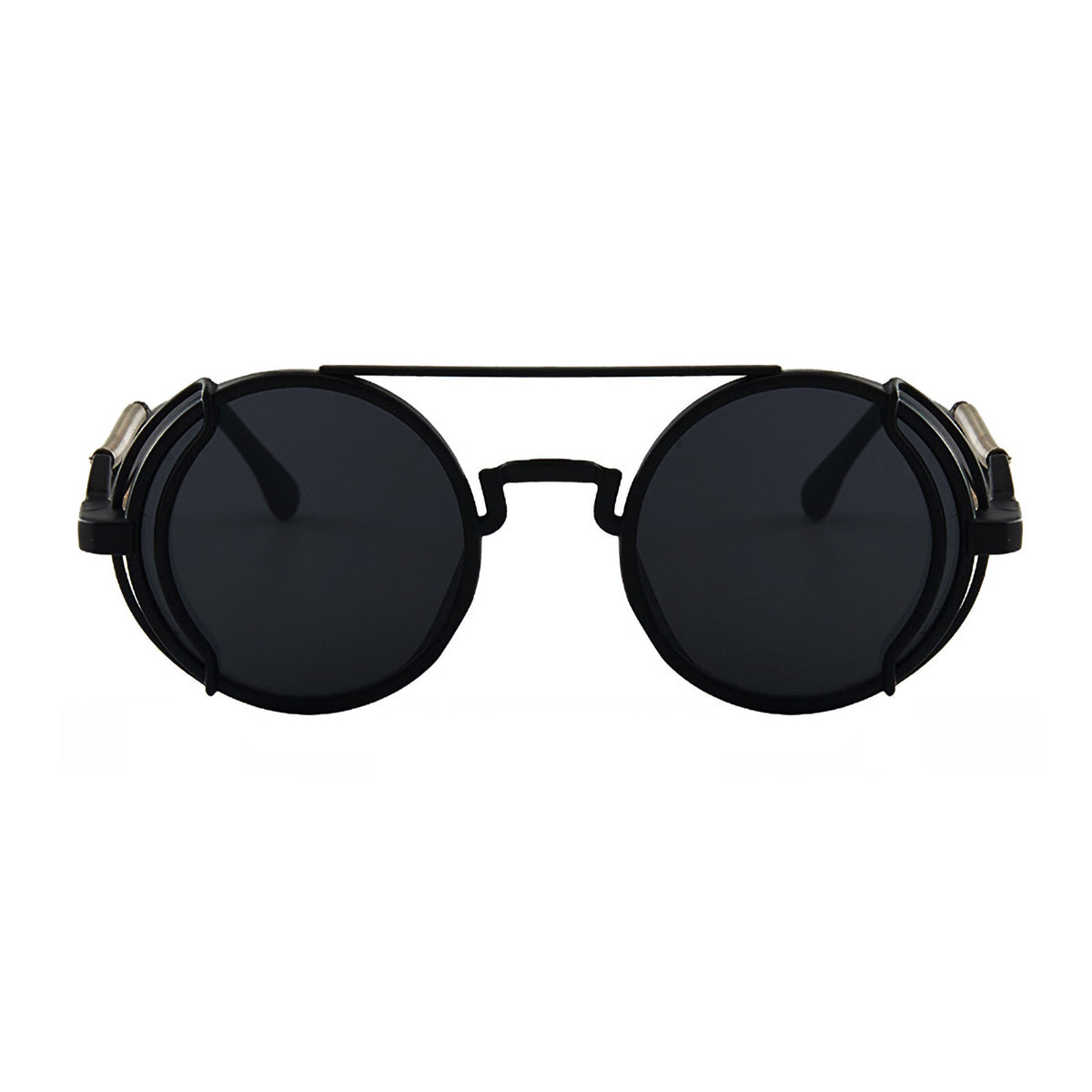 Runde schwarze Steampunk-Sonnenbrille mit 51-mm-Gläsern