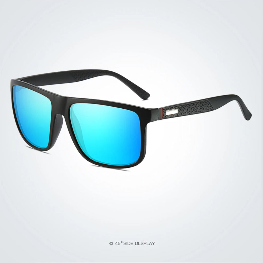 Matt-schwarze Sonnenbrille mit blauen Spiegelgläsern