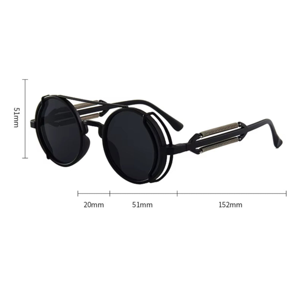 Runde schwarze Steampunk-Sonnenbrille mit UV400